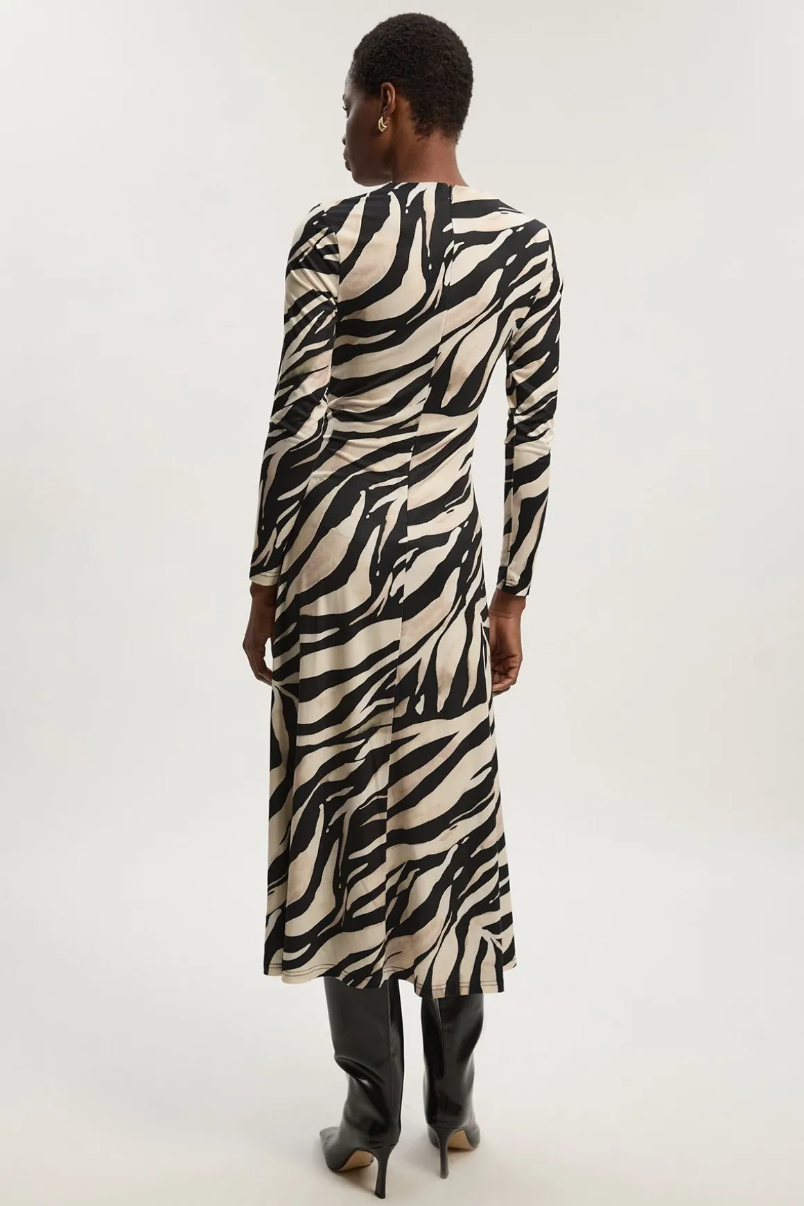 Robe Longue en Crêpe à Imprimé Zèbre avec Détail Torsadé