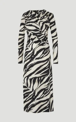 Robe Longue en Crêpe à Imprimé Zèbre avec Détail Torsadé