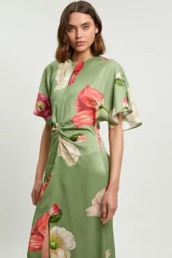 Robe Longue En Crêpe Satiné De Viscose Tissé À Imprimé Floral