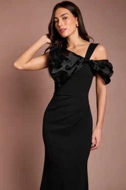 Robe Longue En Crêpe Scuba À Nœud En Organza Et Épaule Dénudée