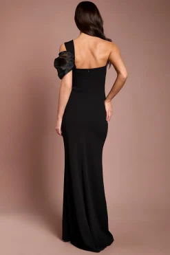Robe Longue En Crêpe Scuba À Nœud En Organza Et Épaule Dénudée