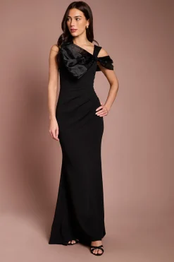 Robe Longue En Crêpe Scuba À Nœud En Organza Et Épaule Dénudée