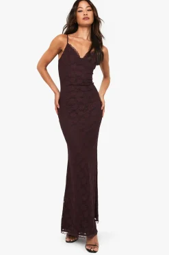 boohoo Robe Longue En Dentelle À Bretelles Pour Femmes Grandes Tailles<Femme Looks Chocolat|Robes Moulantes