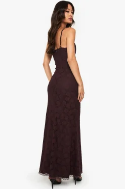 boohoo Robe Longue En Dentelle À Bretelles Pour Femmes Grandes Tailles<Femme Looks Chocolat|Robes Moulantes