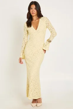 Robe Longue En Dentelle Cordelée À Manches Évasées