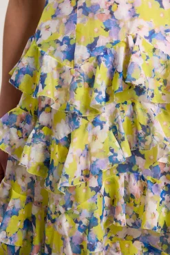 Robe Longue En Georgette Crêpée À Imprimé Floral Avec Détails À Volants
