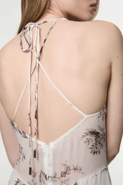 KarenMillen Robe longue en georgette de viscose transparente à motif esquissé, col halter en tissu tissé et décolleté en V plongeant<Femme Toutes Les Robes|Robes