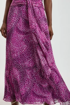 KarenMillen Robe Longue En Georgette De Viscose À Pois Avec Manches Cape Et Volants<Femme Robes|Robes Longues