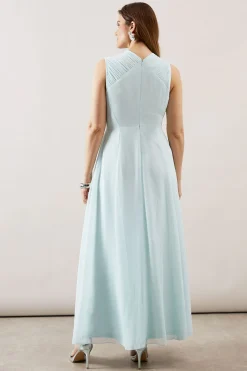 Robe Longue en Georgette à Encolure Portefeuille Ornée de Perles