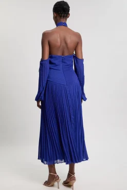 Robe Longue En Georgette Froissée Tissée Avec Épaules Dénudées Petite