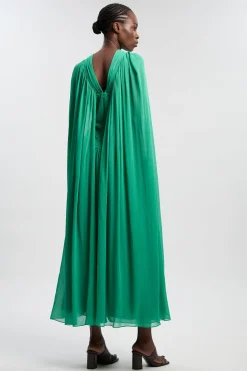 KarenMillen Robe Longue En Georgette Froissée Avec Cape Et Col Licou Torsadé<Femme Robes|Robes De Soirée Chic