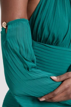 Robe Longue En Georgette Tissée Plissée À Épaules Dénudées