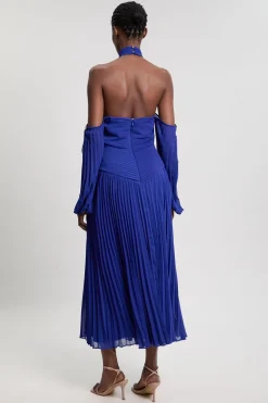 KarenMillen Robe Longue En Georgette Tissée Froissée À Épaules Dénudées<Femme Robes À Manches Longues|Robes