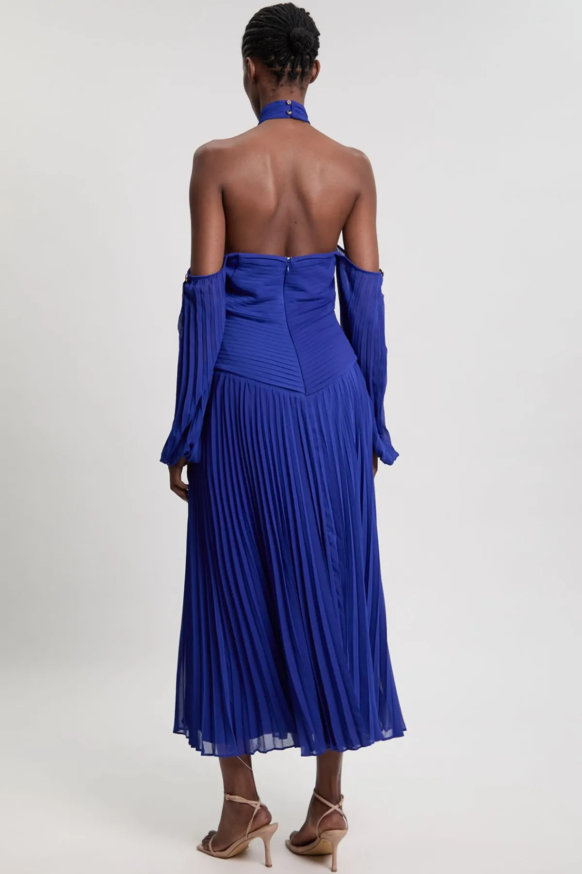 KarenMillen Robe Longue En Georgette Tissée Froissée À Épaules Dénudées<Femme Robes À Manches Longues|Robes