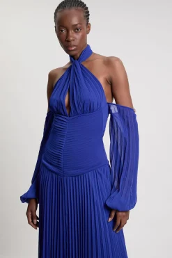 KarenMillen Robe Longue En Georgette Tissée Froissée À Épaules Dénudées<Femme Robes À Manches Longues|Robes