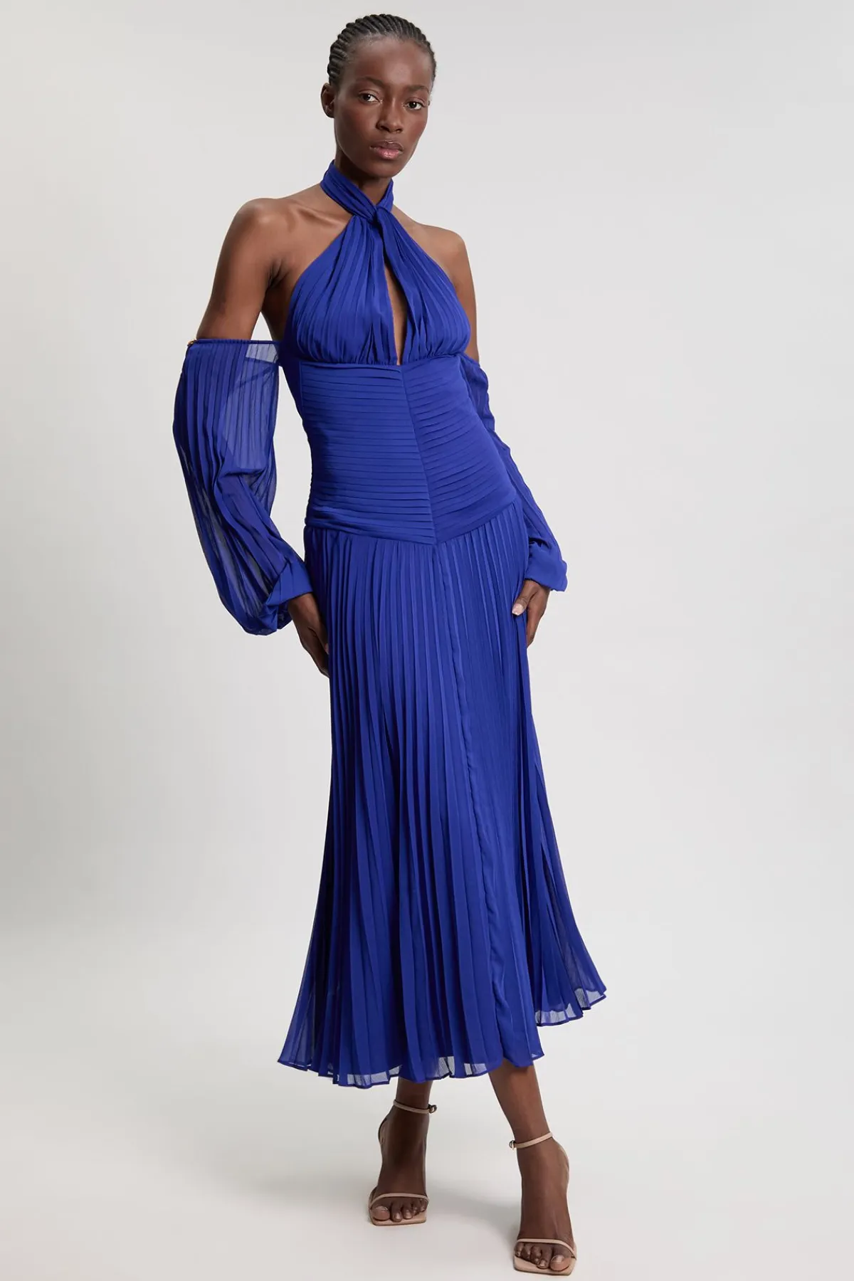 KarenMillen Robe Longue En Georgette Tissée Froissée À Épaules Dénudées<Femme Robes À Manches Longues|Robes