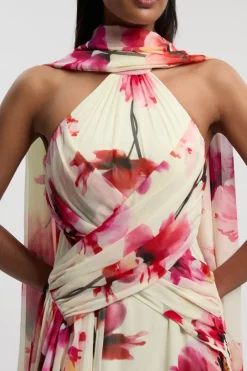 KarenMillen Robe Longue en Georgette Tissée à Imprimé Floral et Devant Croisé Plissé<Femme Robes Bal De Promo|Robes