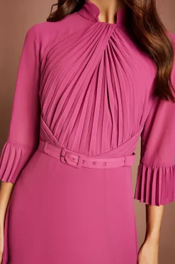 Robe Longue En Georgette À Volants Avec Col Torsadé