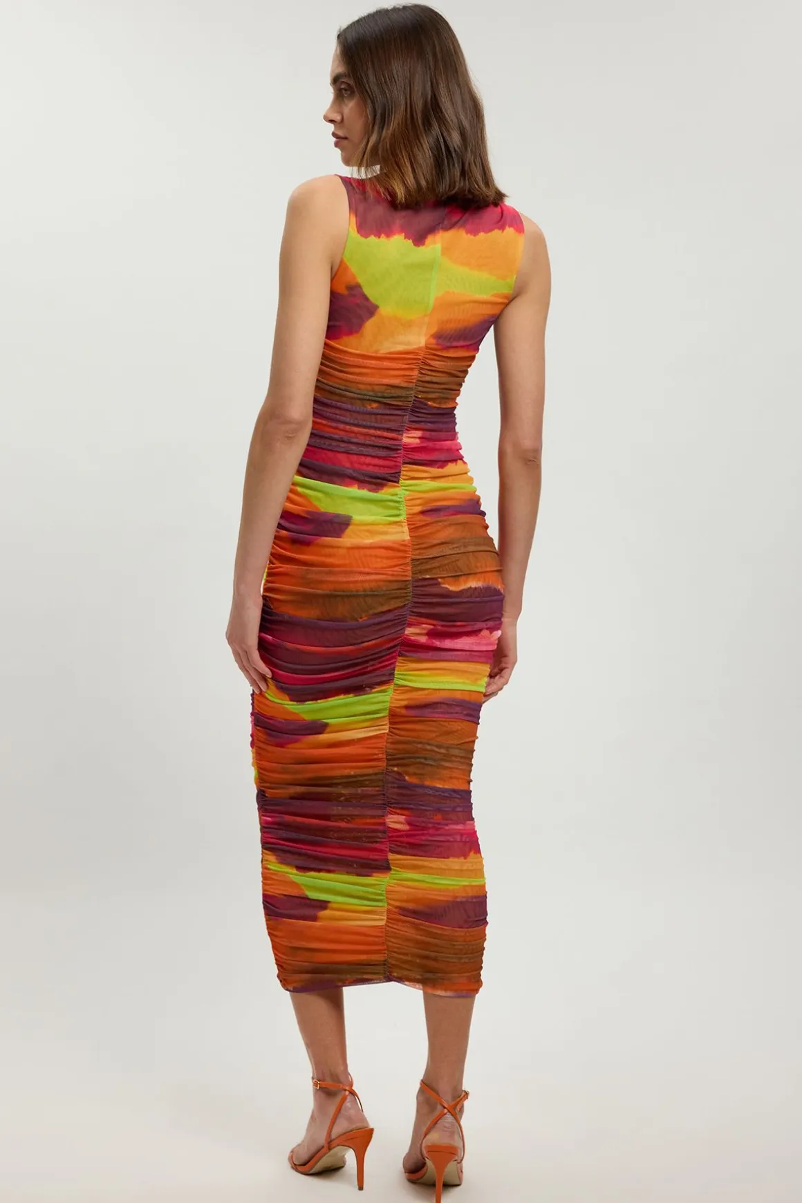 Robe Longue En Jersey Avec Mesh Imprimé Marbré Et Fronces