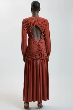 Robe Longue En Jersey À Manches Longues Avec Fronces Premium