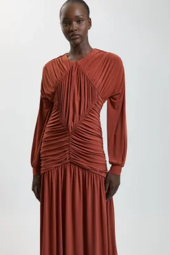 Robe Longue En Jersey À Manches Longues Avec Fronces Premium