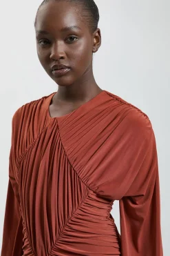 Robe Longue En Jersey À Manches Longues Avec Fronces Premium