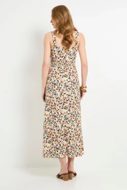 Robe Longue En Jersey À Motif Abstrait Avec Taille Froncée