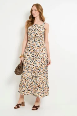Robe Longue En Jersey À Motif Abstrait Avec Taille Froncée