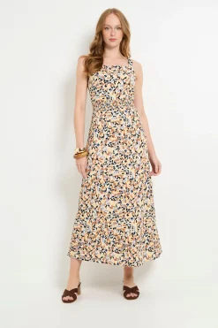 Robe Longue En Jersey À Motif Abstrait Avec Taille Froncée