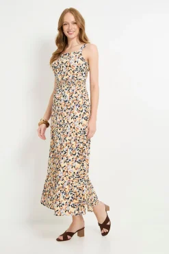 Robe Longue En Jersey À Motif Abstrait Avec Taille Froncée