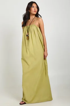 boohoo Robe Longue En Lin Avec Poches Détaillées<Femme Robes Patineuses|Robes