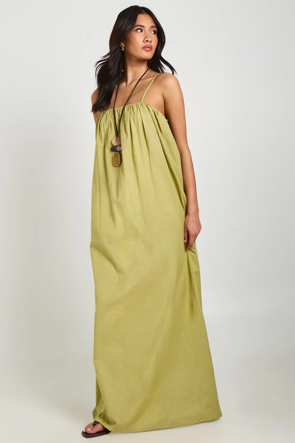 boohoo Robe Longue En Lin Avec Poches Détaillées<Femme Robes Patineuses|Robes