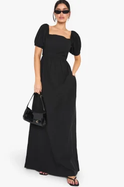 Robe Longue En Lin À Manches Bouffantes Pour Grandes Tailles