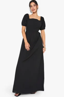 Robe Longue En Lin À Manches Bouffantes Pour Grandes Tailles