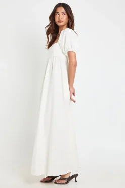 Robe Longue En Lin À Manches Bouffantes Et Détails Froncés