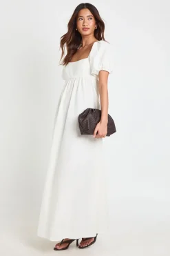Robe Longue En Lin À Manches Bouffantes Et Détails Froncés