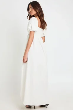 Robe Longue En Lin À Manches Bouffantes Et Détails Froncés