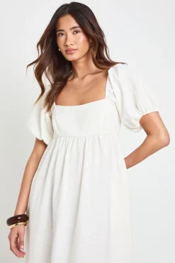 Robe Longue En Lin À Manches Bouffantes Et Détails Froncés
