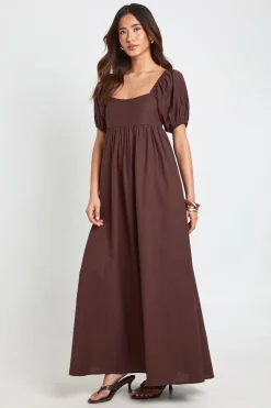 Robe Longue En Lin À Manches Bouffantes Et Fronces