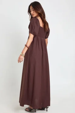 Robe Longue En Lin À Manches Bouffantes Et Fronces