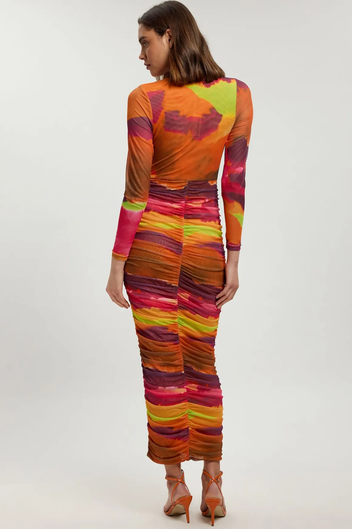 Robe Longue En Maille Froncée À Imprimé Marbré