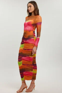 Robe Longue En Maille Froncée À Imprimé Marbré