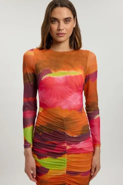 Robe Longue En Maille Froncée À Imprimé Marbré