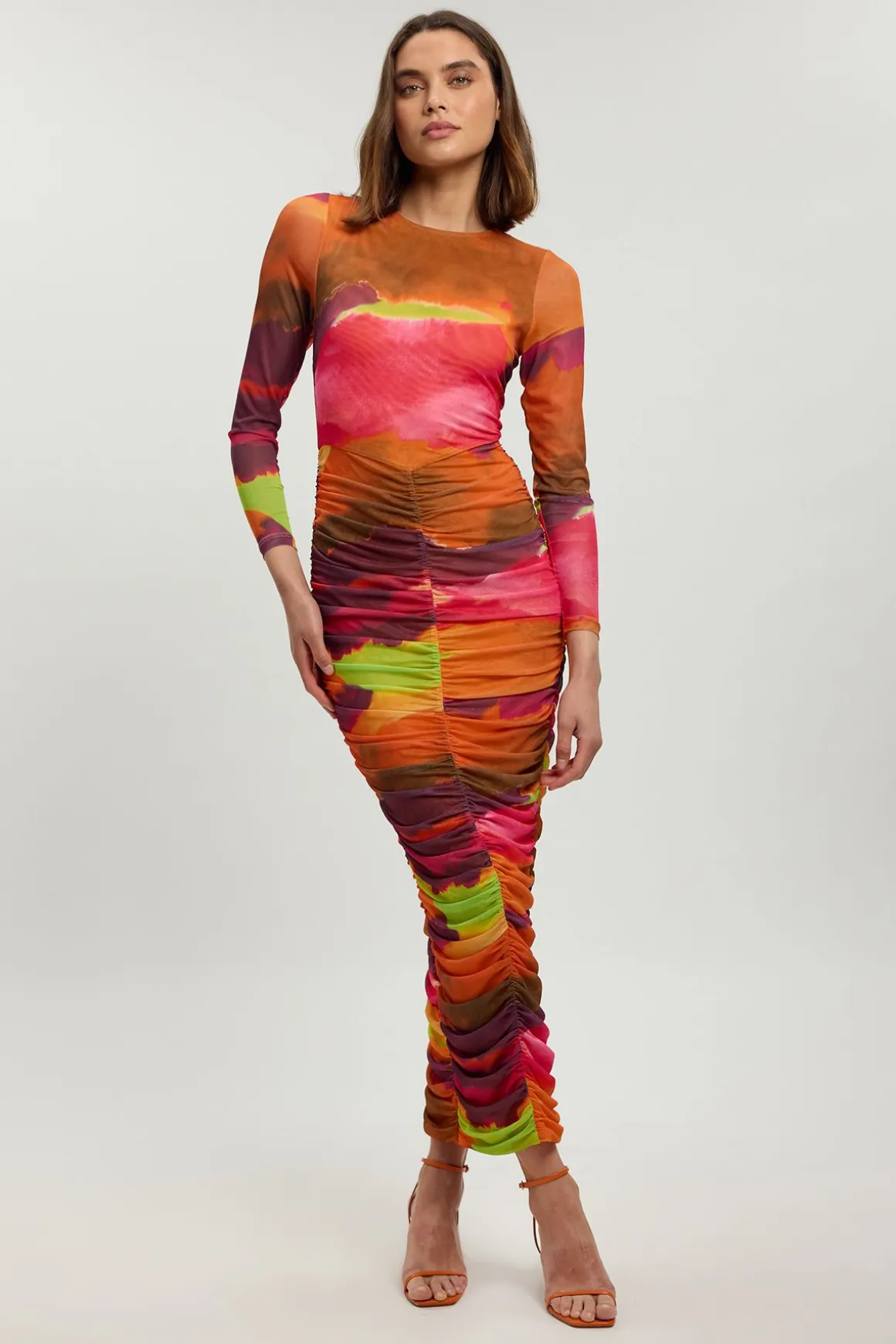 Robe Longue En Maille Froncée À Imprimé Marbré