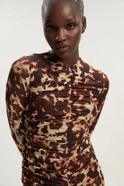 Robe Longue en Maille à Imprimé Léopard