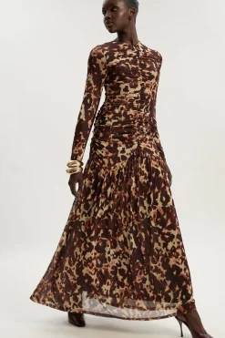 Robe Longue en Maille à Imprimé Léopard