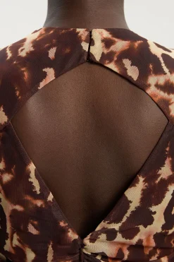 Robe Longue en Maille à Imprimé Léopard