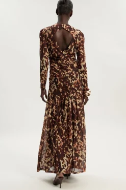 Robe Longue en Maille à Imprimé Léopard