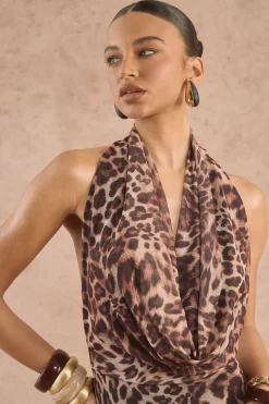 Robe Longue En Maille Léopard À Encolure Américaine