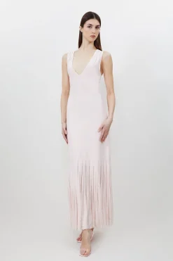 Robe longue en maille maxi à jupe transparente en mélange de viscose